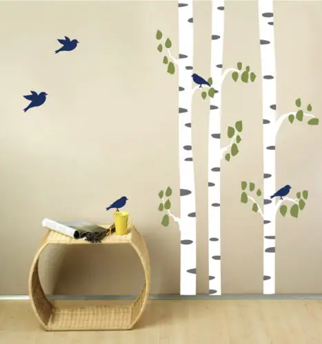 

2016 NEW BIRCH TREES with Birds Wall Decal Wall Sticker REUSABLE DECAL