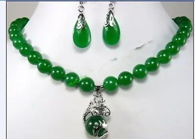 

Hot sell -@> Jewelry beautiful 10mm green Natural earring dragon pendant Necklace set >>GP Plated gold Bridal wide watch w -Top