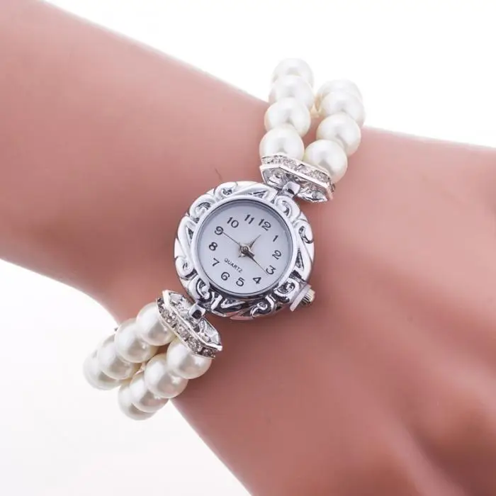Модные женские часы-браслет, жемчужные эластичные наручные часы, повседневные часы, женские модные кварцевые часы для подарков LXH