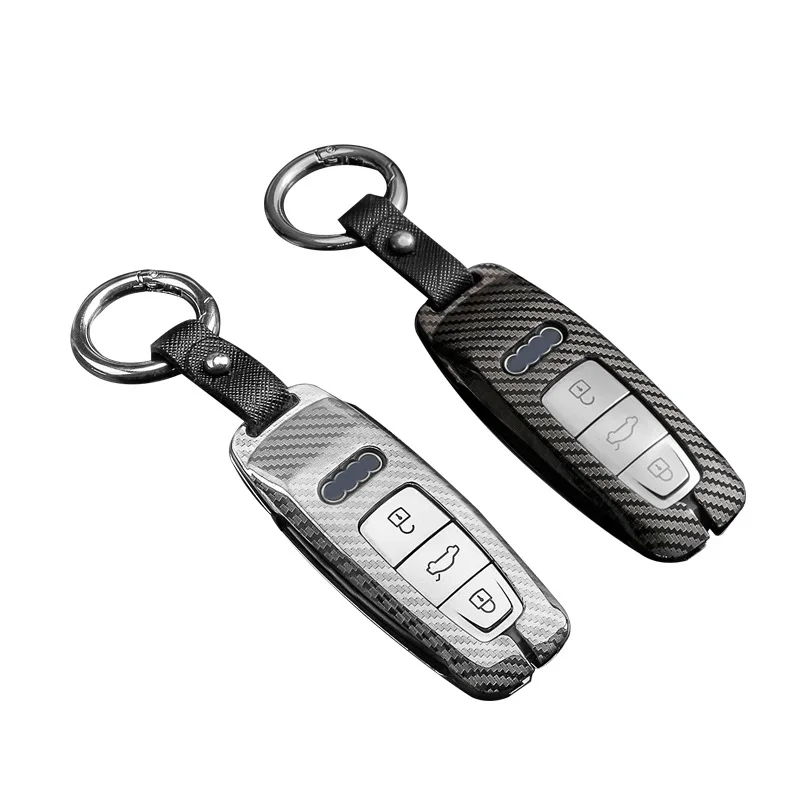 

Carbon Fiber Alloy Car Key Case Cover Key Shell Protector Styling Car Accessories for Audi A6 C8 A7 A8 2018 2019
