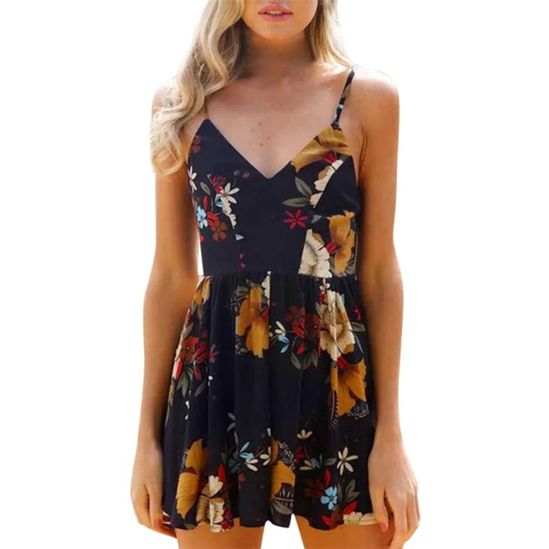 

CHAMSGEND Rompers womens jumpsuit summer Women Chiffon Printing Holiday Mini Playsuit Ladies Summer Beach Rompers A0707#30