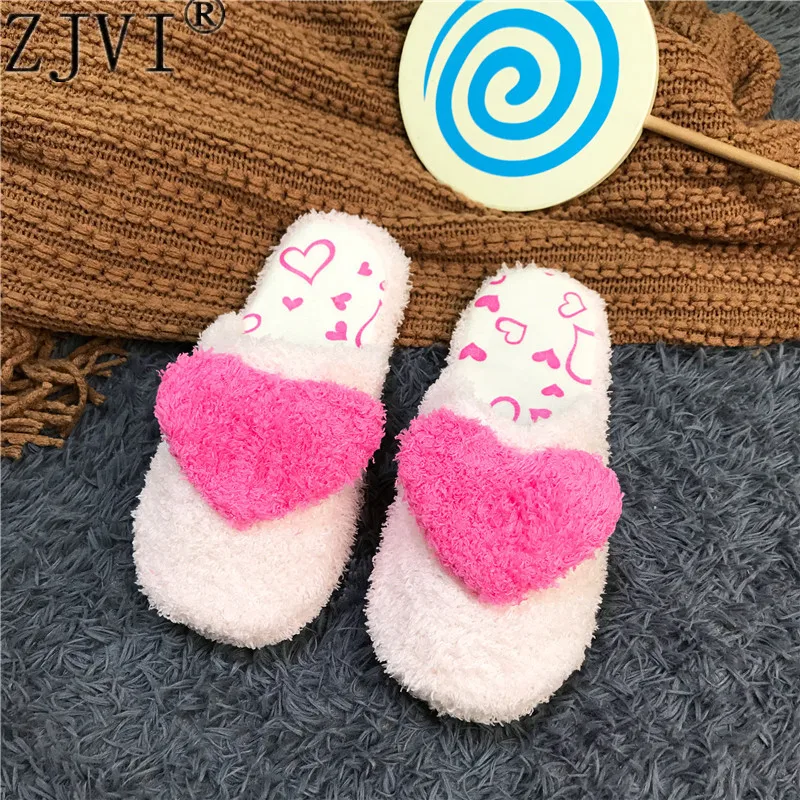 

ZJVI 2018 Lovely heart Ladies Home Floor Women Indoor Slippers Outsole Cotton-Padded Shoes Woman Winter Slippers zapatos mujer