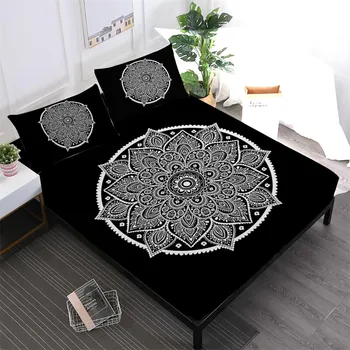 

Bohemia Mandala Sheet Set Floral Fitted Sheet King Queen Flat Sheet Pillowcase Deep Pocket Bedding Bedroom Decor 3/4Pcs D40