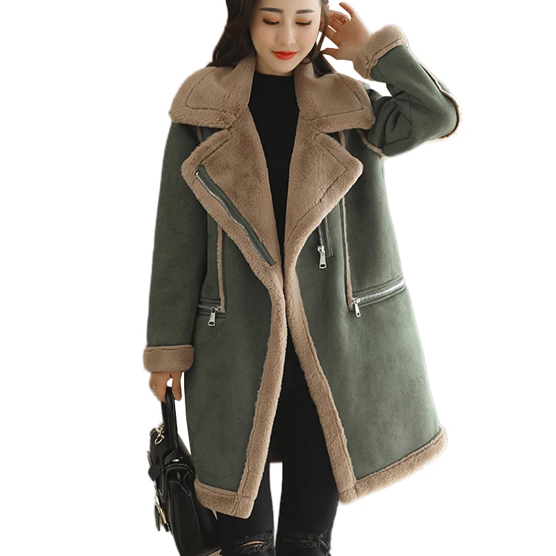 Suede Lambswool Coat Cotton Winter Women New 2017 Long Jackets Thicken