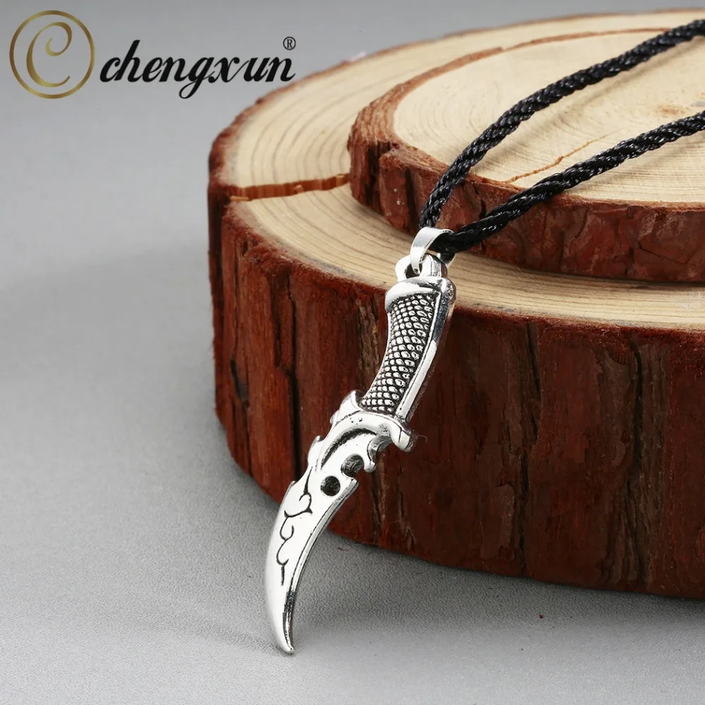 CHENGXUN Hip Hop Sword Machete Dagger Pendant Necklace Rope Chain