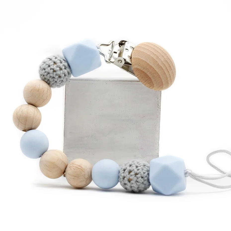 Online Manik manik Kayu Silicone Bead Bayi Dot Klip Rantai Klip Kayu Atase Sucette Crochet Dummy MAM Dot Penenang Pemegang
