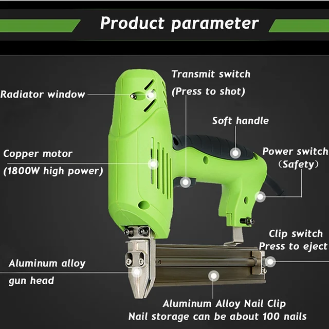 Doersupp 2 in 1 1800W 220v Dual Use Framing Tacker Electric Staple Tools Straight Nail 10-30mm Code Nail 10-22mm Power Tools