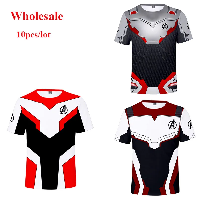 Wholesale 10 Pcs/Lot Avengers Endgame Quantum Realm Cosplay Costume Captain America Short Sleeve Tops T-shirt for Men Women Kids