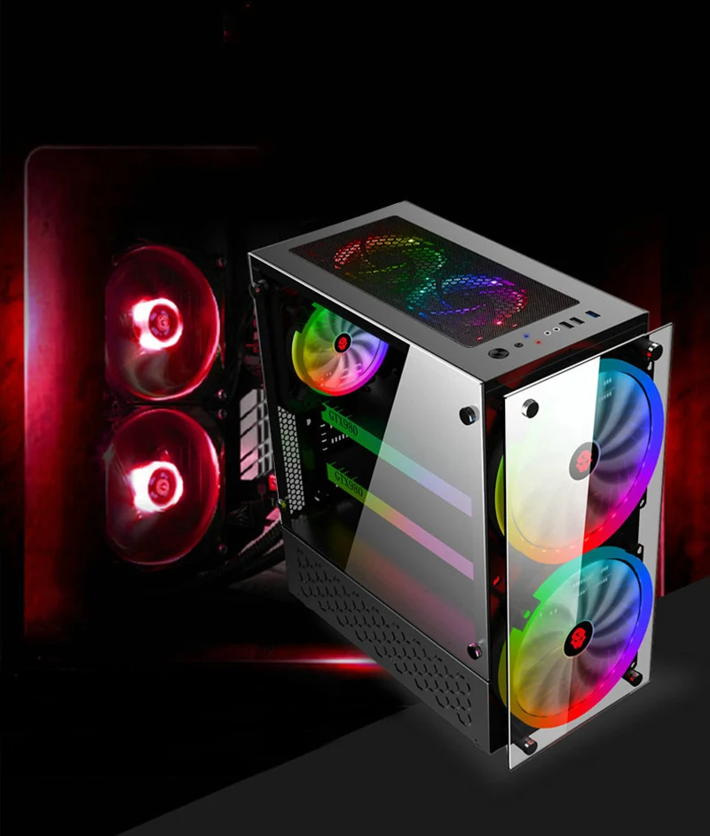 40*20.5*45CM RGB Computer Double Side Tempered Glass Panels PC chassis case ATX Gaming Water Cooling PC box with 2 colorful Fans