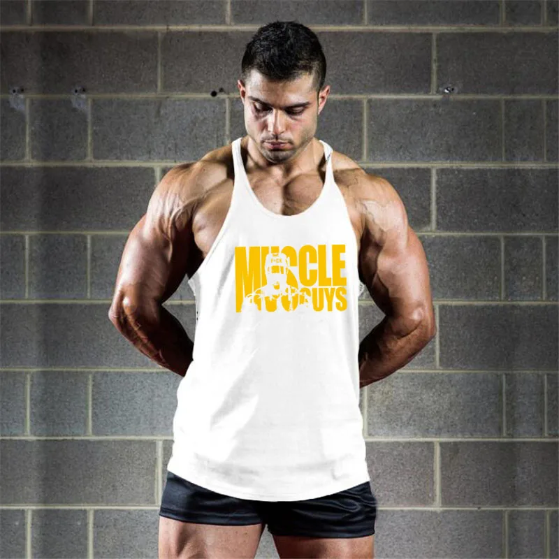 Хлопковые майки Muscleguys для спортзала мужские без рукавов Майки мальчиков одежда
