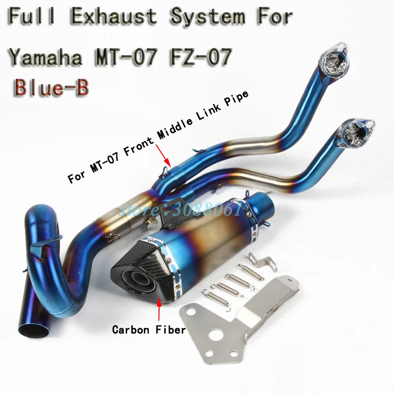 

Full Exhaust System For Yamaha MT07 MT-07 FZ07 FZ-07 Slip On Motorcycle Carbon Fiber Muffler Modified Front Middle Link Pipe