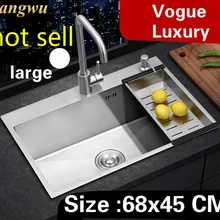 Кухонная ручная раковина одинарная мойка из нержавеющей стали 304, Роскошная большая Горячая, 68x45 см