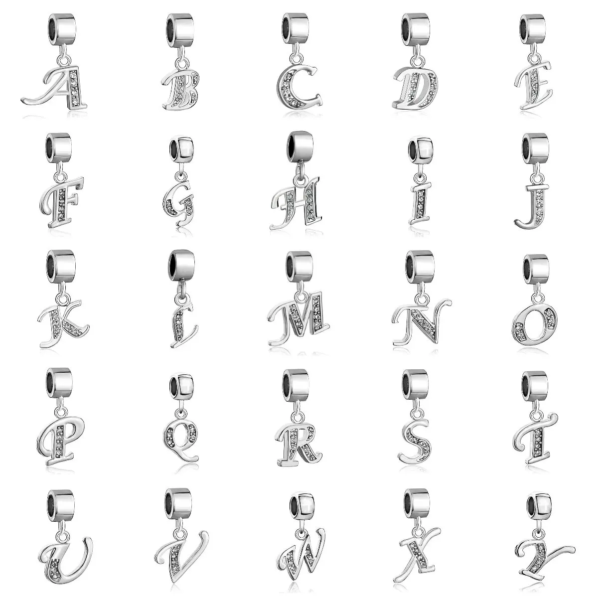 Silver Alphabet Bead Letter A Z Charm Beads Fit Original Pandora Charm