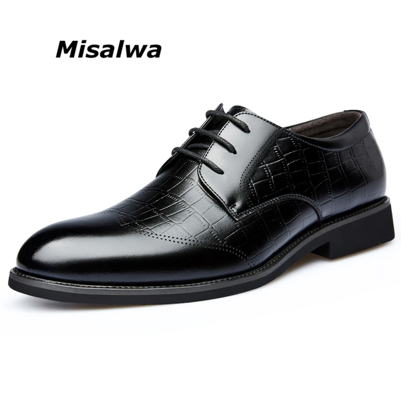 

Misalwa Crocodile Pattern Lace-up Men PU Leather Dress Shoes Mens Formal Suit Shoes 2019