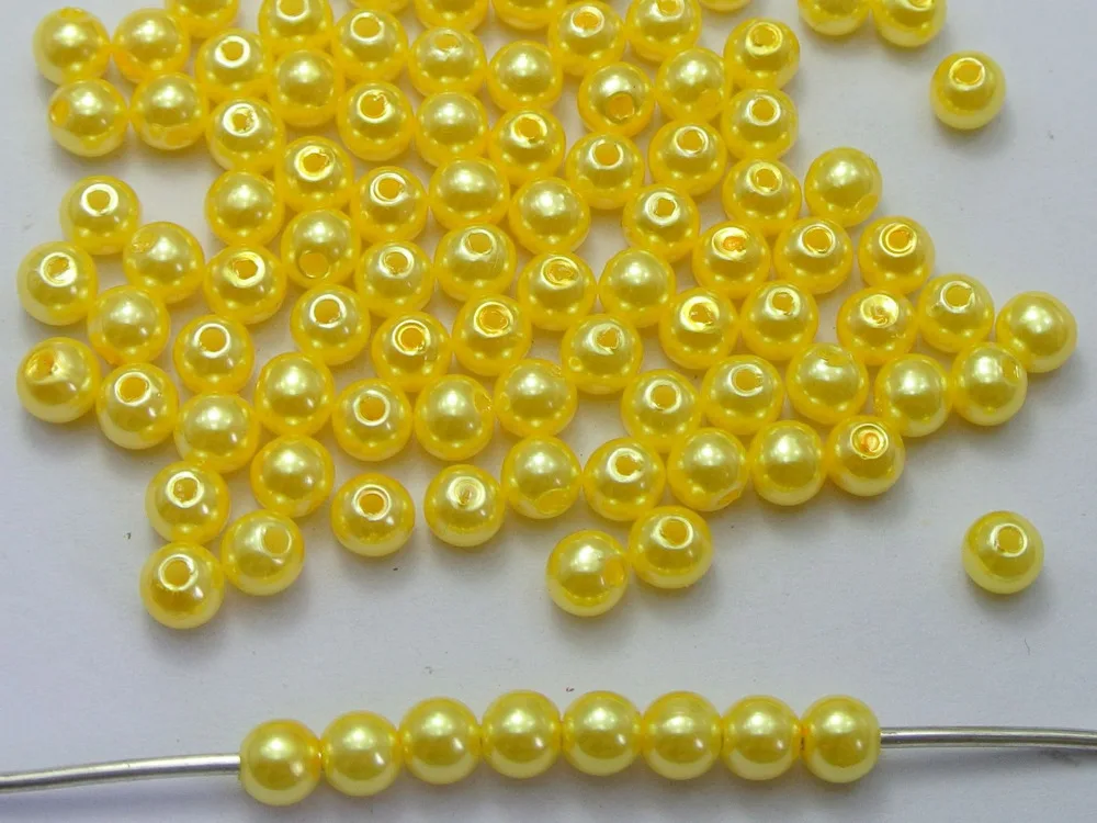 500 Pcs 6mm Plastic Faux Pearl Round Beads Yellow Imitation Pearlin