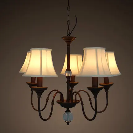 

5 Head American Country Art Retro Metal Pendant Light Creative Cloth Living Room Light Res Lamp With E14 LED Bulbs