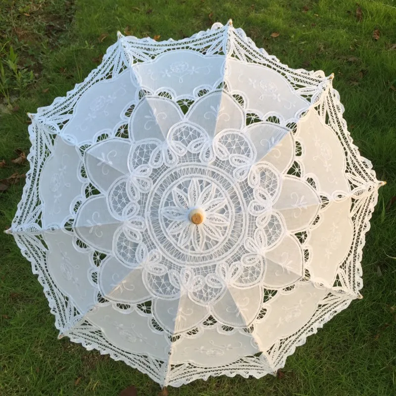 3 шт./лот белый и бежевый цвета свадебный зонтик Кружево Зонты ручной вышивкой