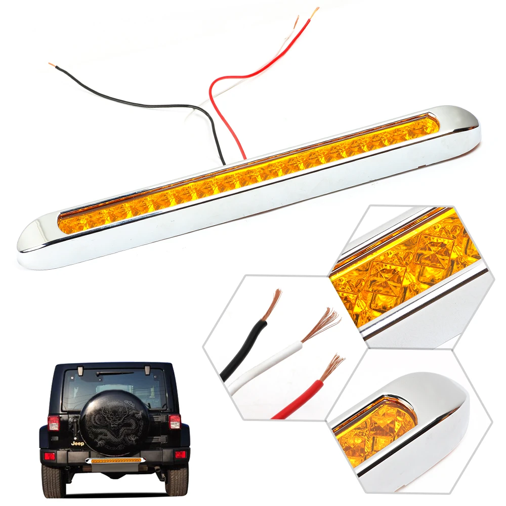 12 LED 17/" Sealed Stop Marker Light Tail Turn Light Bar //Chrome Bezel 4PCS Amber