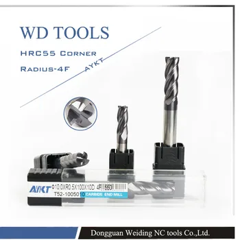 

4.0XR0.2/0.3/0.5/1X50L 4 flute HRC55 corner radius milling carbide cutting tool 5pcs