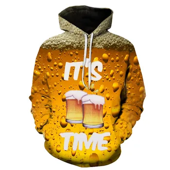 

Casual Man White Beer Mug Hooded Sweatshirts 3D Print Yellow Hoodie Sweatshirts Unisex Pullovers Tracksuit Cool Streetwear Hoody