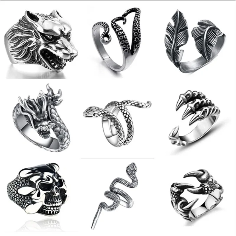 Retro Gothic Punk Ring Men Retro Dragon Rabbit Snake Tiger Wolf Rings Skeleton Male Ring Halloween Jewelry Anillo Hombre Bijoux Retro Gothic Punk Ring Men Retro Dragon Rabbit Snake Tiger Wolf Rings Skeleton Male Ring Halloween Jewelry Anillo Hombre Bijoux