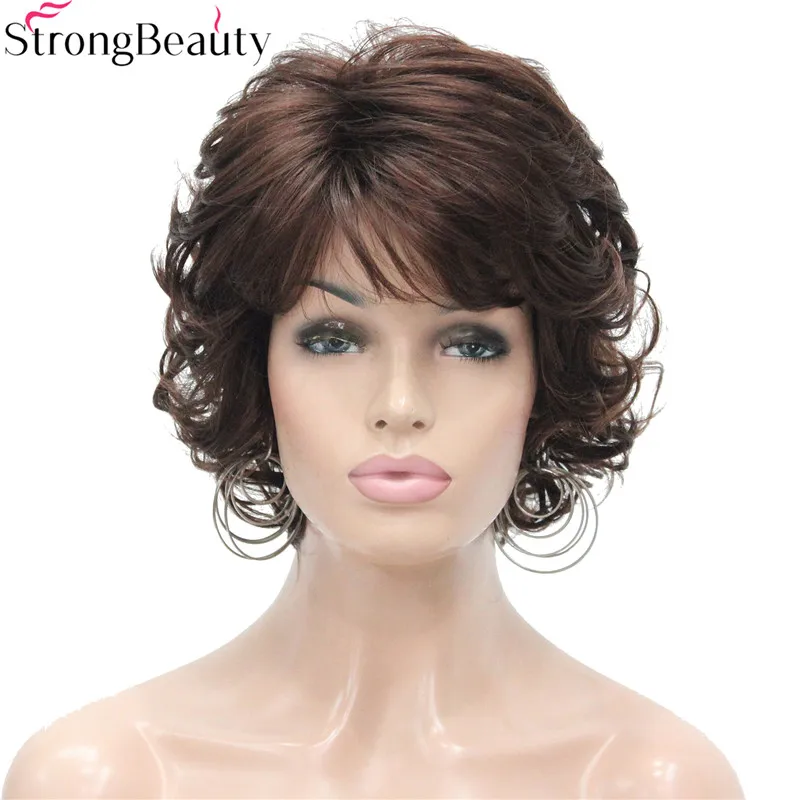 Strong Beauty Synthetic Wigs Women's Curly Ends Short Fiber Wig With Layered Bangs 17 Colors