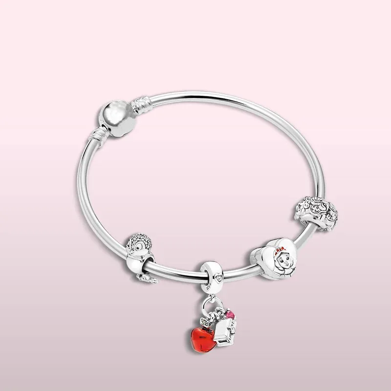

100% 925 sterling silver charm apple and heart pendant book pendant Pandora bracelet