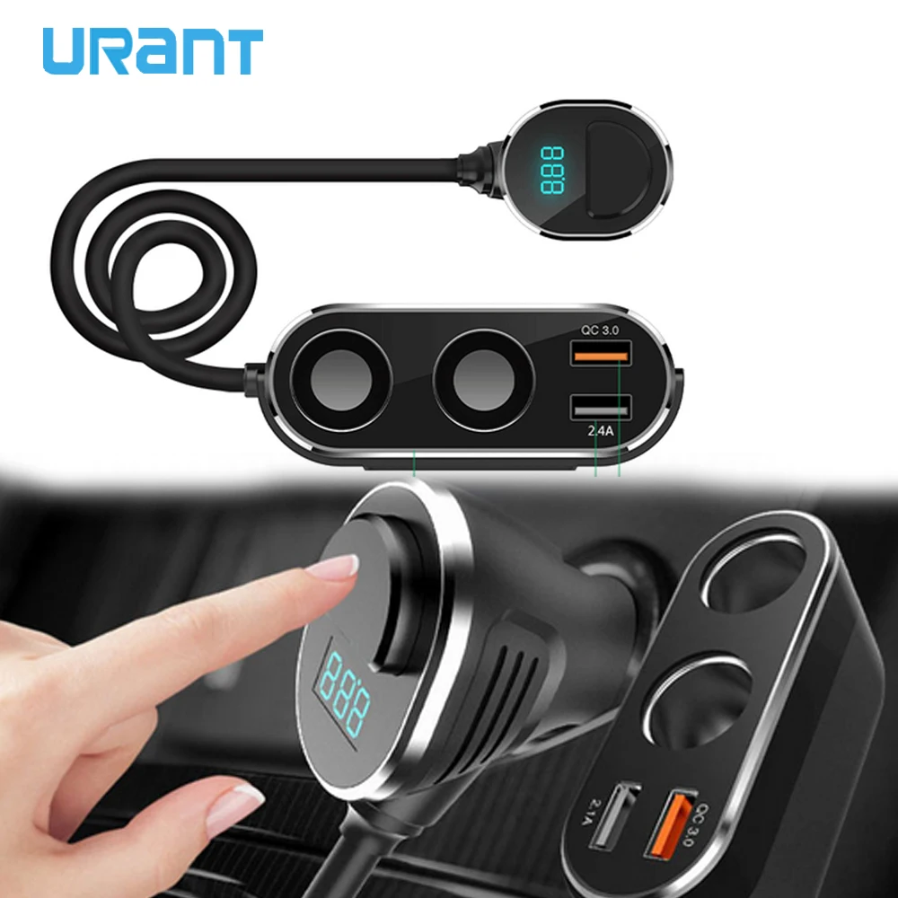 

URANT Dual USB Port 2 Way Auto Car Cigarette Lighter Socket Splitter Charger DC 12-24V 2.4A Fast Charging QC 3.0 For All Car