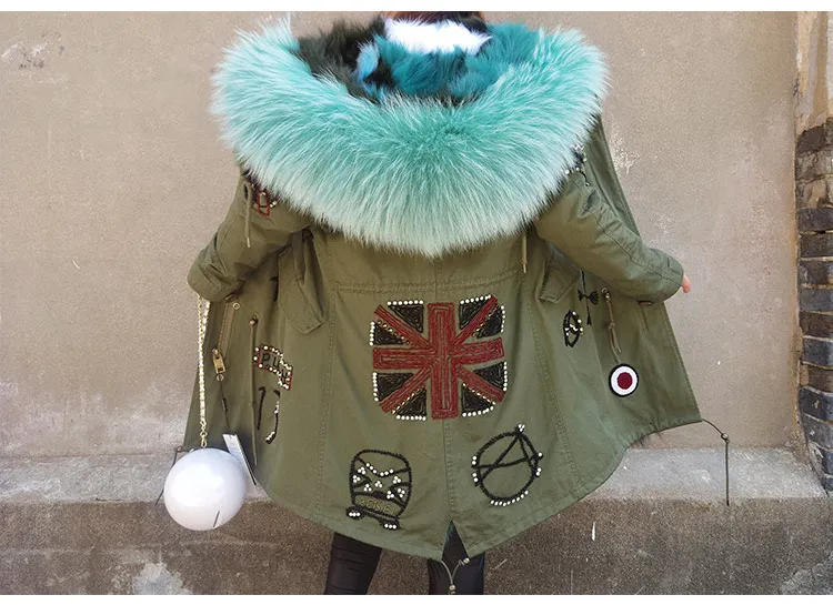 Новые поступления Вышивка дрель алмазного зима женщин реального для пальто 2018 куртка mujer натуральный Лисий Мех Лайнер длинные женские