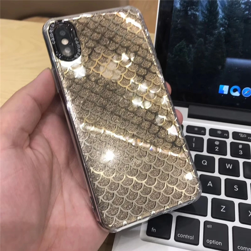 

Tfshining Bling Glitter Phone Case For iphone X XR XS Max 6 6s 7 8 Plus Mermaid Fish Scales Powder Hard Back Cover Coque Gift