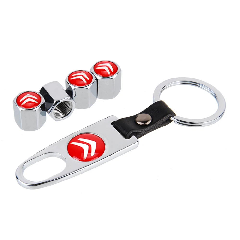 

For Citroen Logo C2 C3 C4 C5 Elysee Xsara Car Styling With Keychain Car Wheel Stainless Steel Tire Valve Stems Valve Caps