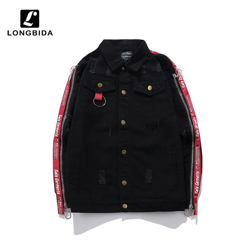 

New Fashion Harajuku Couple Jacket High Street Men Denim Jacket Coat Hip Hop Man Hole Loose Coats Streetwear