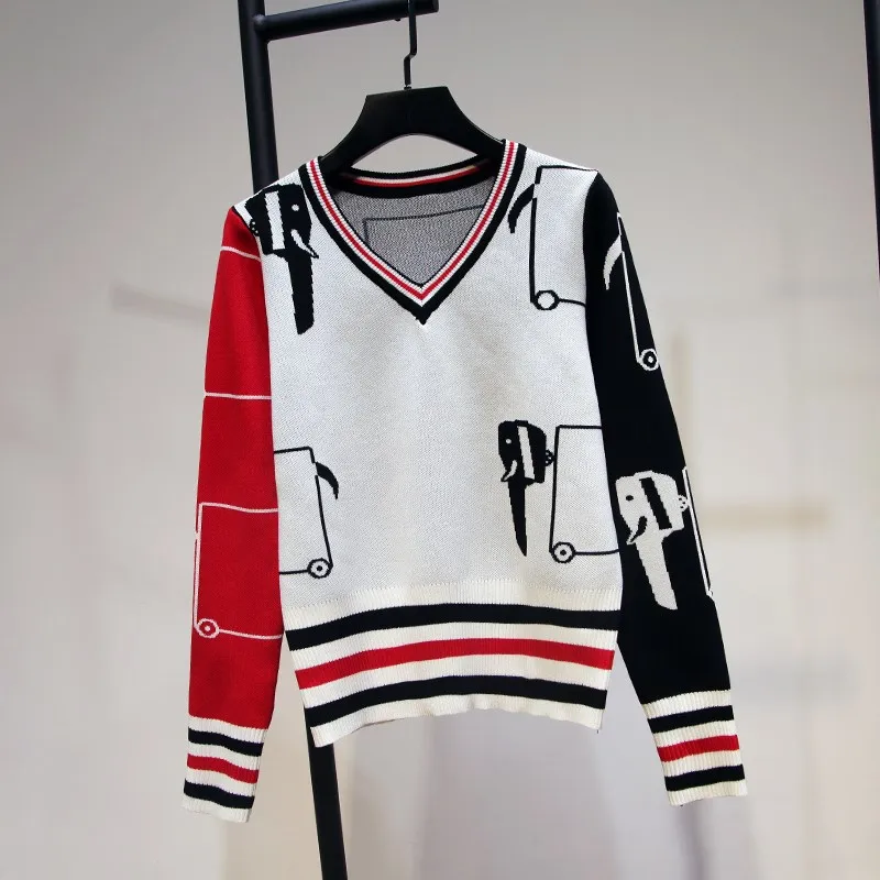 2018 Autumn and Winter Runway Suits Women Printing Knitted 2 Pieces Sets Long Sleeve Sweatshirt Top and Knitted Pants Suits Women's Sets