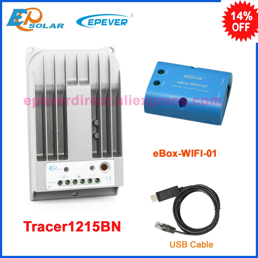 

mppt 12v solar 10A 10amp controller eBOX-WIFI-01 connect APP function Tracer1215BN with USB cable PC communication