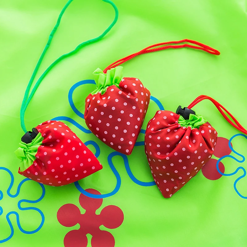 Floral Folding shopping bag Drop shipping Reusable Waterproof dustproof Grocery Nylon Large Strawberry fold Tote Storage bags