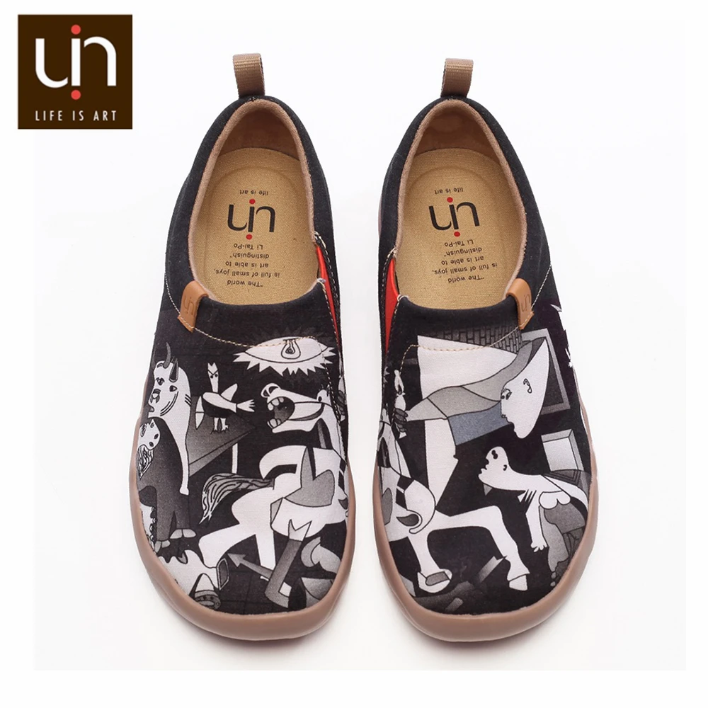 Billige UIN Kunst Gemalt Leinwand Schuhe für Männer Casual Schwarz Schuhe Slip on Fashion Loafer Komfort Wanderschuhe Leichte   weiche Turnschuhe