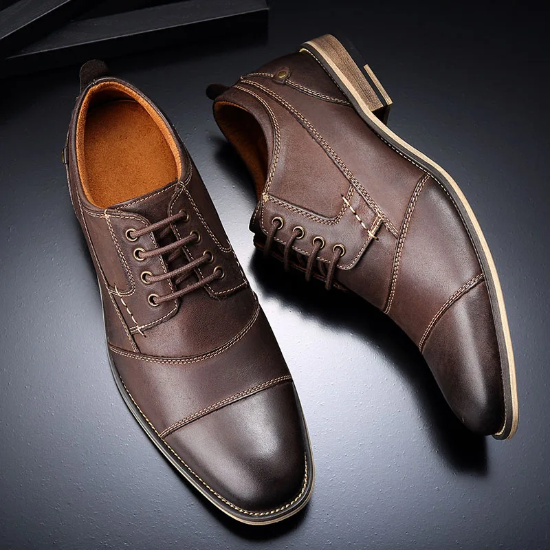 Г. Новые весенние мужские деловые модельные туфли модные повседневные оксфорды из натуральной кожи в английском стиле классические три цвета, размер 7,5-13 - Цвет: Coffee