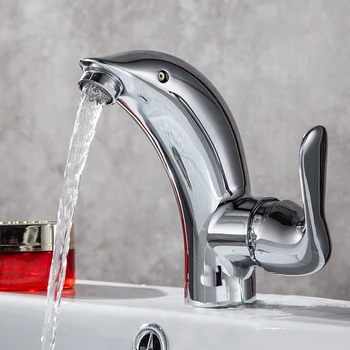 

Dolphin Shape Basin Faucet Copper Bathroom Vessel Sink Water Tap Single Hole Modern Cold And Hot Water Mixer Tap Deck Mounted