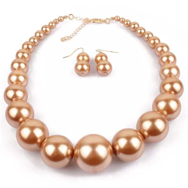 Модное большое ожерелье с искусственным жемчугом, ювелирные наборы для женщин, бренд, модные африканские бусы, индийские комплекты ювелирных украшений JJAL T204 - Окраска металла: D