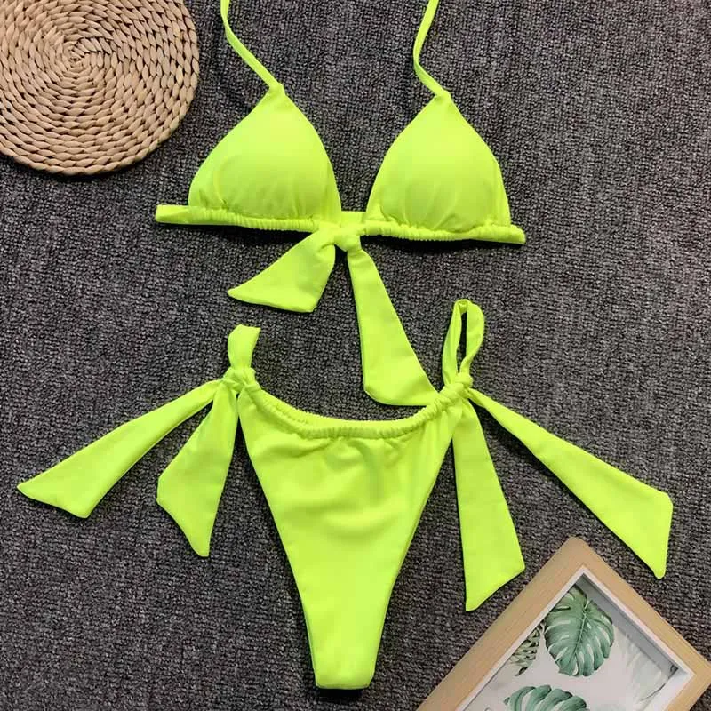 

Sexy Triangle Push Up Bikinis Women Micro Bikini Set Bowknot Thong Swimwear Tied String Swimsuit Bathing Suit Maillot De Bain