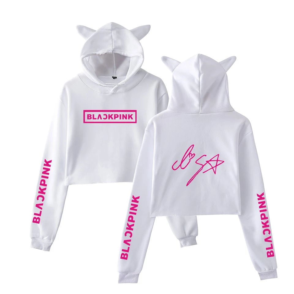 KELUOXIN Blackpink кошачьими ушками укороченный топ толстовки для женщин сексуальная Растениеводство Топ короткий Свитшот Kpop Blackpink группа член