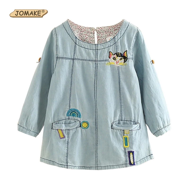 Baby Girl Blouse Cartoon Cat Embroidery Denim Blouses For Girls T shirt