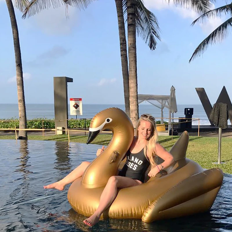190 см гигантский золотой Лебедь поплавок надувной катающийся Лебедь плавательный круг бассейн плавающий салон для взрослых водный матрас бассейн игрушка Piscina