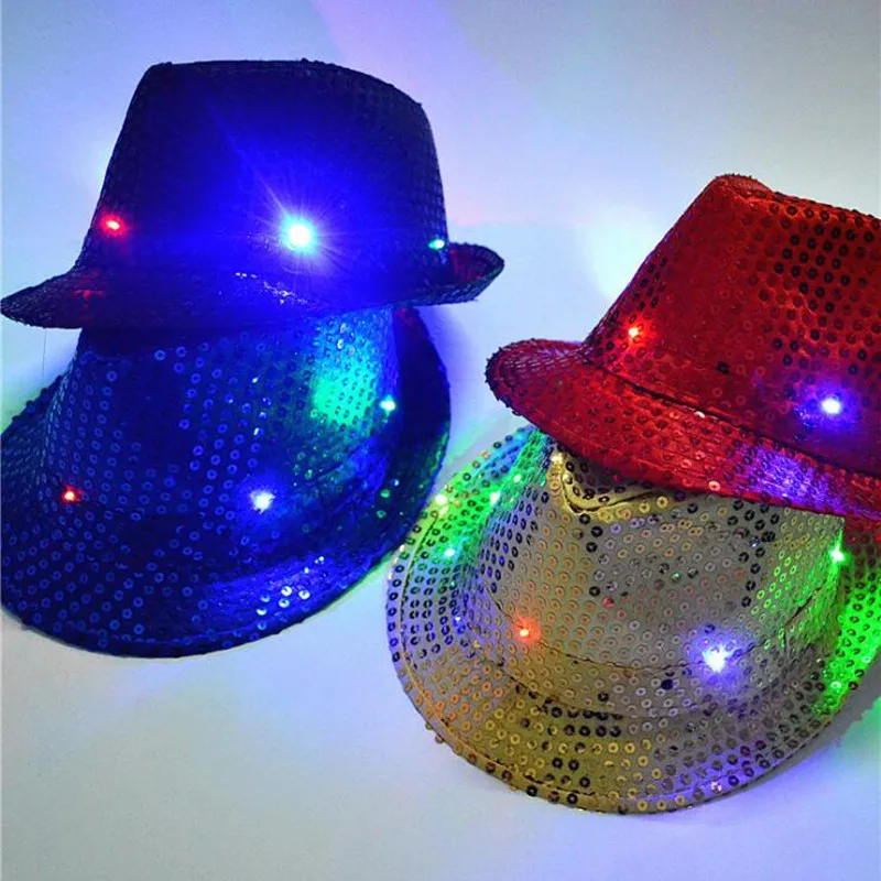 

Children Boy Girl Men Glowing LED Flashing Sequins Jazz Hats Fedora Hat Cap Party Show Dance Decoration Christmas Navidad