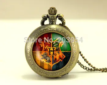 

Movie School badge inspired pocket watches 12pcs/lot locket necklace Hogwarts School Crest vintage Pendant chain watch 2017 new