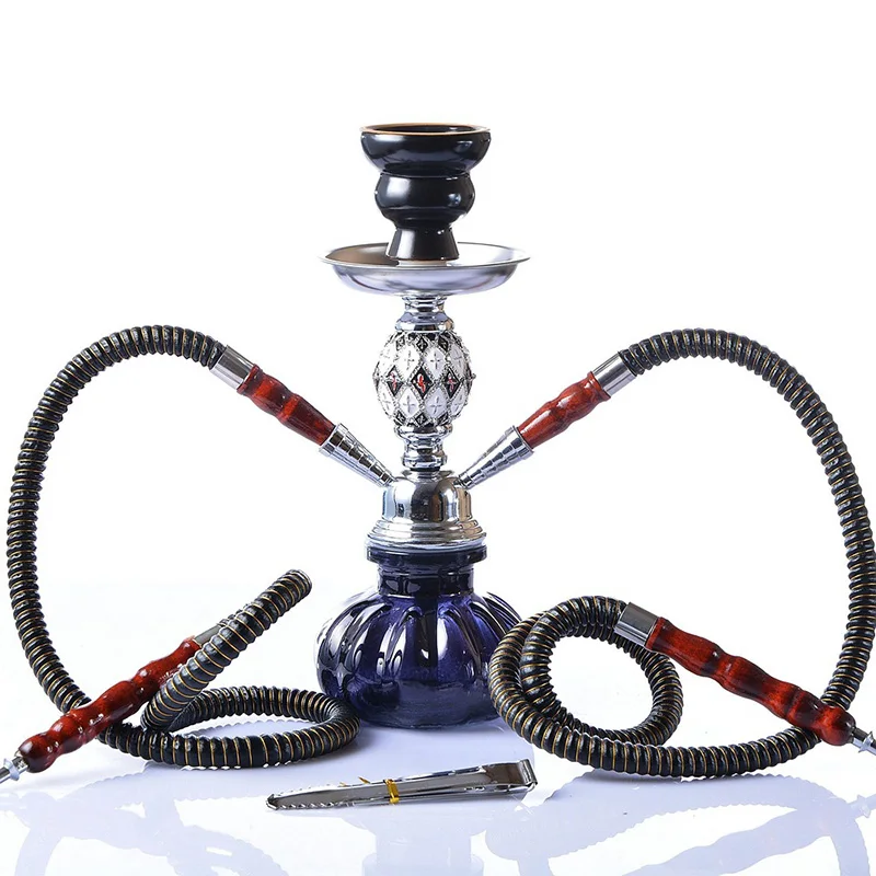 Шиша Кальян набор два шланг с Керамика Sheesha чаша Синтетическая кожа 2 металлический шланг клещи уголь Чичи Narguile Sheesha - Цвет: Blue Shisha Hookah