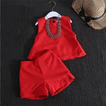 Комплекты одежды для девочек майка без рукавов футболка+ короткие штаны комплект из 2 предметов детская одежда для девочек Лето roupas infantis menina