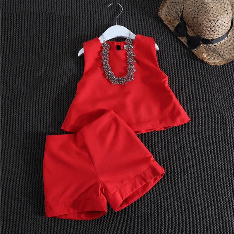 

girls clothes sets Sleeveless Vest T-shirt+Short Pants 2pcs Set Outfits Kids Girls Clothing Summer roupas infantis menina