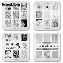 Arieslibra 4 개/대 직사각형 네일 스탬프 플레이트 네일 아트 스탬핑 이미지 플레이트 diy 스탬프 템플릿 네일 스텐실 도구 키트(China)