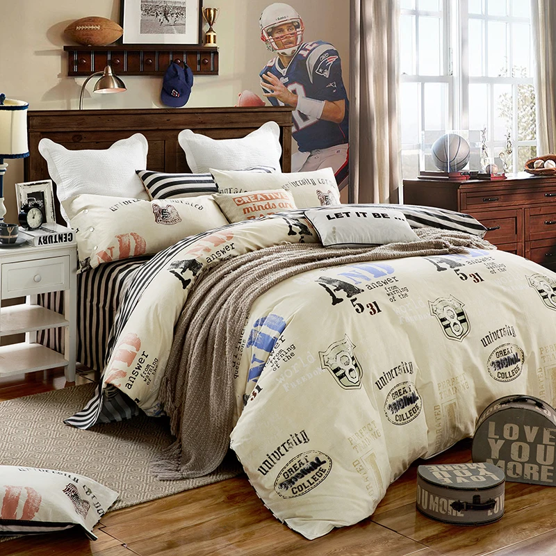 Waliicorners 4pcs 100%Cotton Printed Bedding set Button Duvet Cover set Bedsheet Pillowcases Queen King Size bed linen 64 IMG_4853
